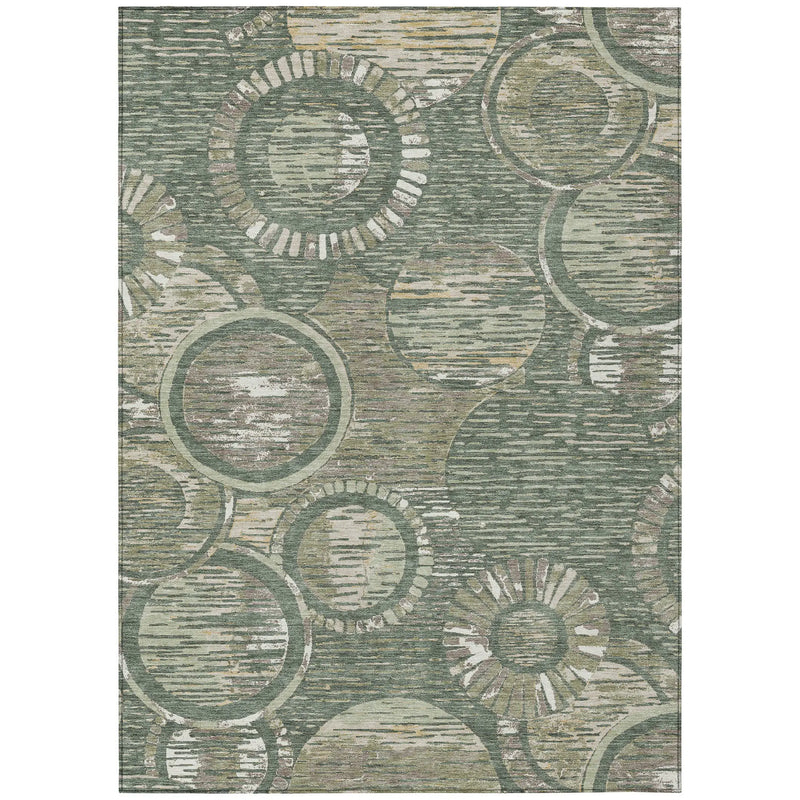 5' X 8' Green And Beige Geometric Washable Indoor Outdoor Area Rug Homeroots Outdoor