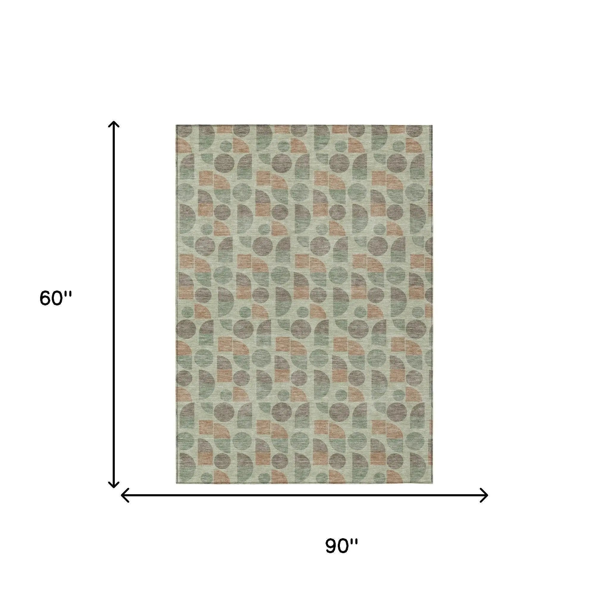 5' X 8' Green And Beige Geometric Washable Indoor Outdoor Area Rug Homeroots Outdoor