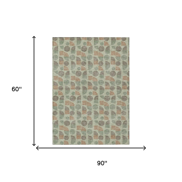 5' X 8' Green And Beige Geometric Washable Indoor Outdoor Area Rug Homeroots Outdoor