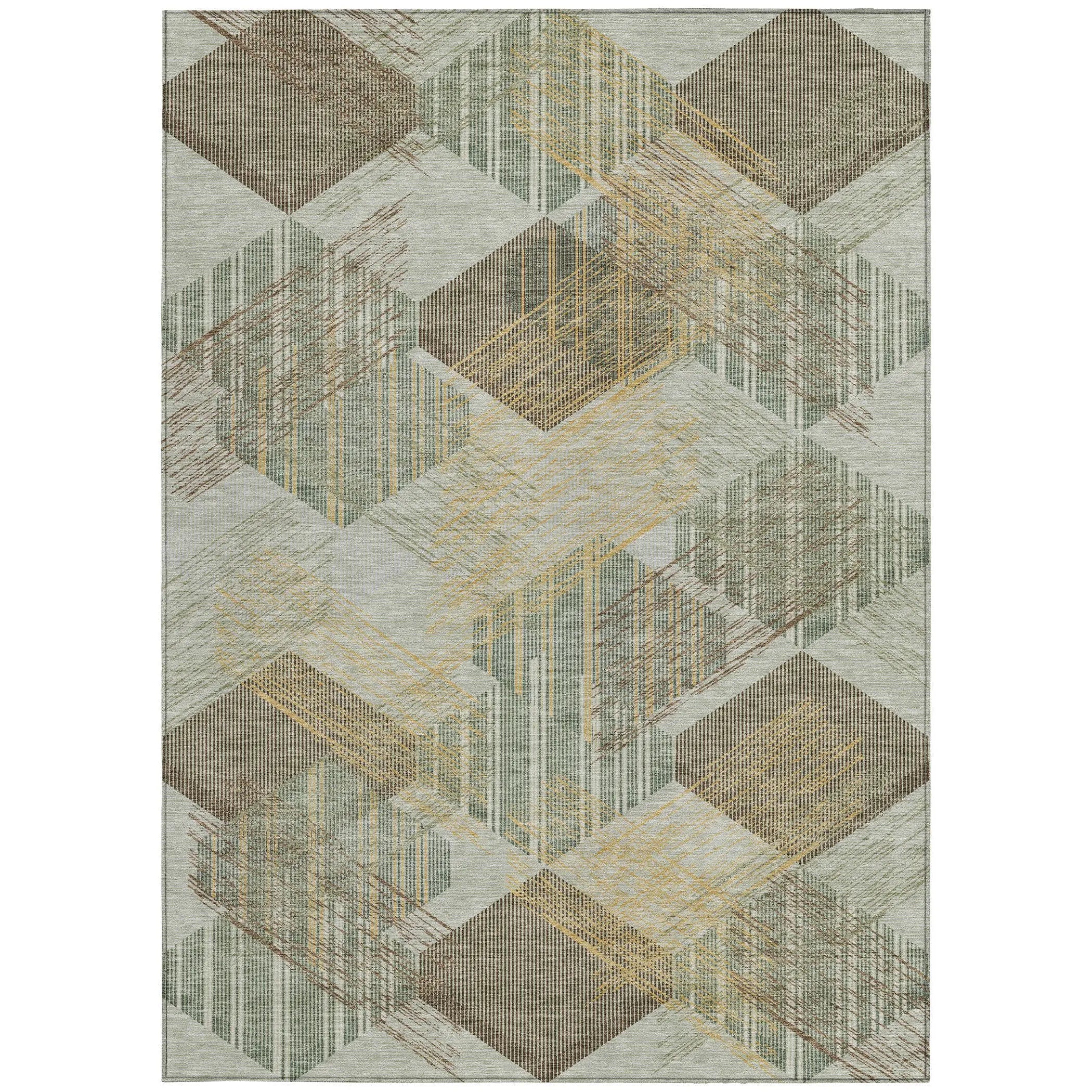 5' X 8' Green And Beige Geometric Washable Indoor Outdoor Area Rug Homeroots Outdoor