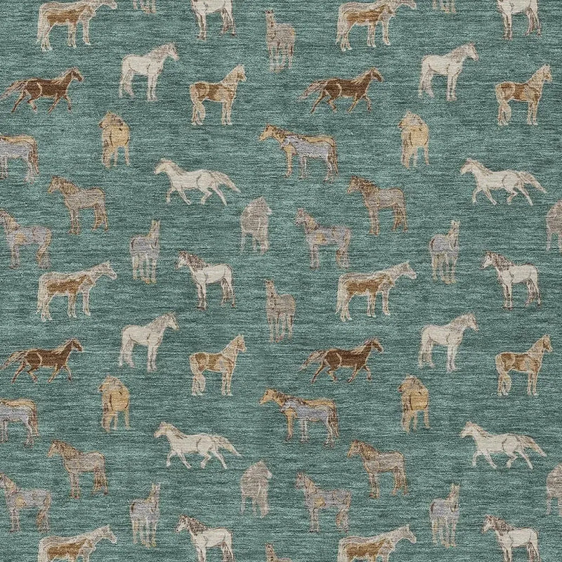 5' X 8' Green And Beige Horse Washable Indoor Outdoor Area Rug Homeroots Outdoor