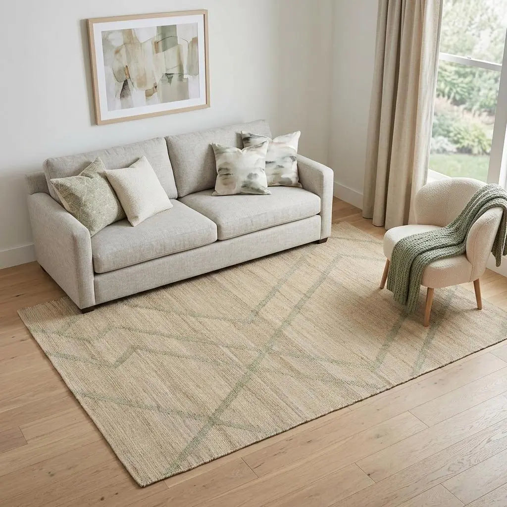 5' X 8' Green And Beige Jute Abstract Hand Woven Area Rug Homeroots Home Decor