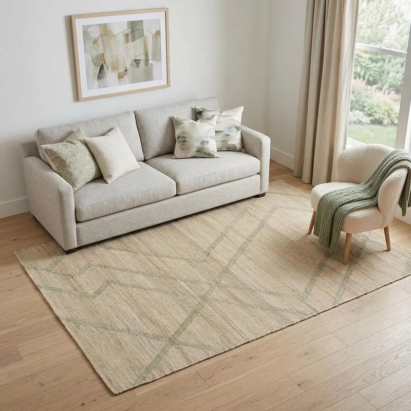 5' X 8' Green And Beige Jute Abstract Hand Woven Area Rug Homeroots Home Decor