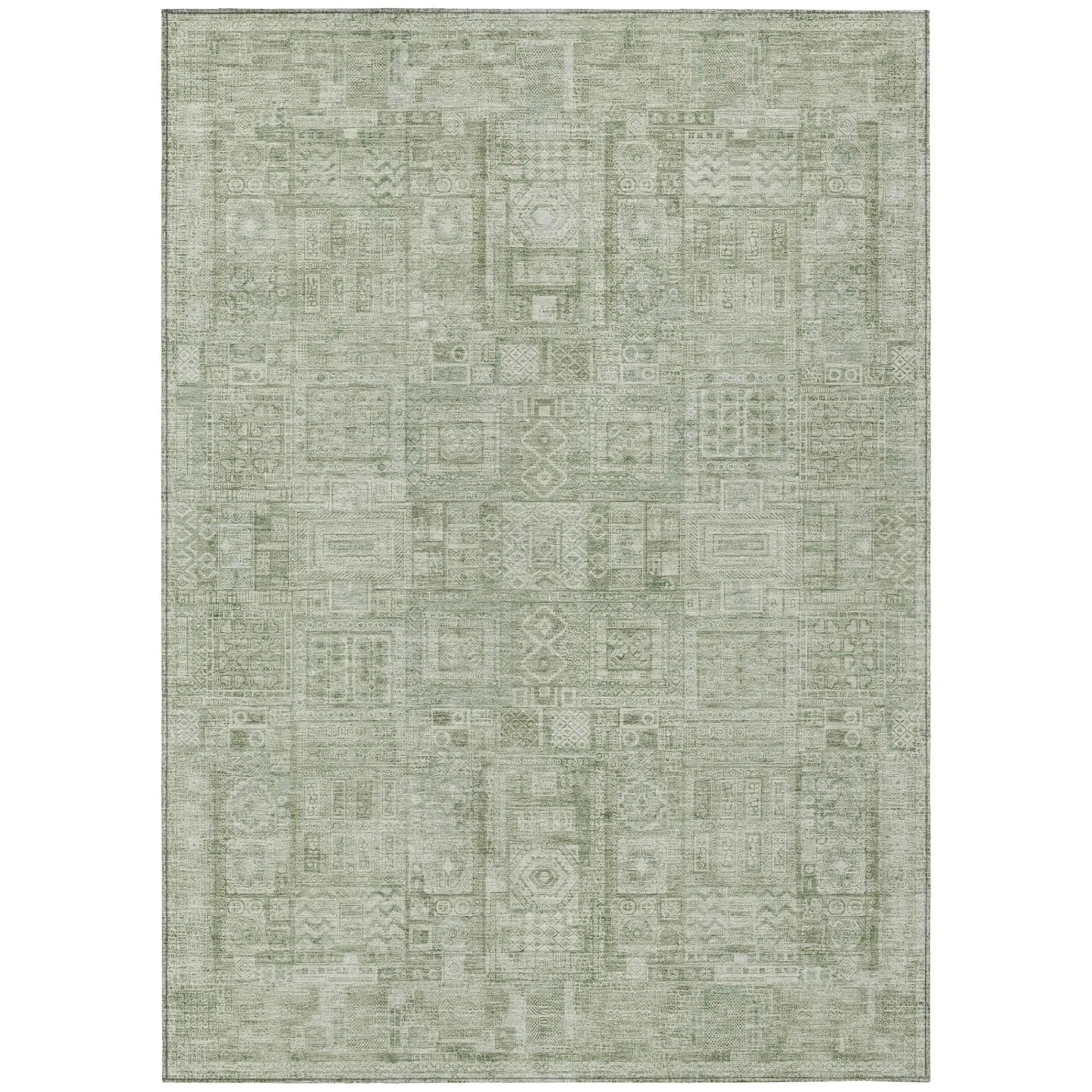 5' X 8' Green And Beige Oriental Washable Indoor Outdoor Area Rug Homeroots Outdoor