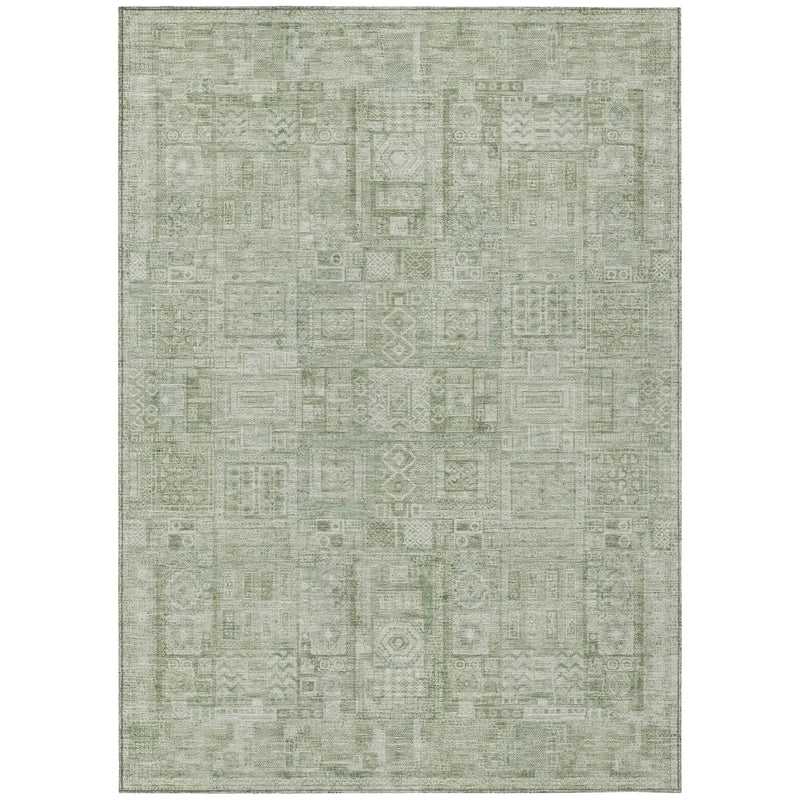 5' X 8' Green And Beige Oriental Washable Indoor Outdoor Area Rug Homeroots Outdoor
