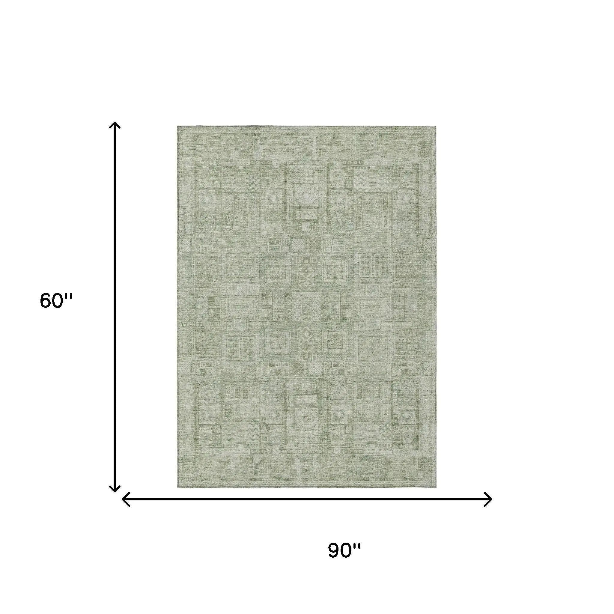 5' X 8' Green And Beige Oriental Washable Indoor Outdoor Area Rug Homeroots Outdoor