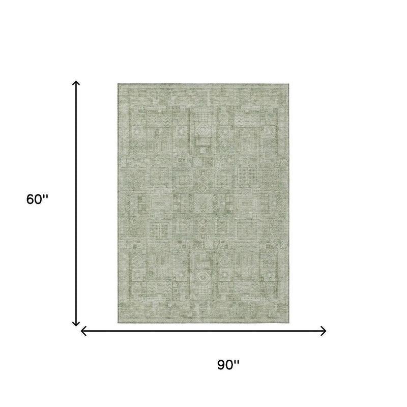 5' X 8' Green And Beige Oriental Washable Indoor Outdoor Area Rug Homeroots Outdoor