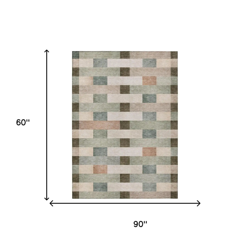 5' X 8' Green And Beige Striped Washable Indoor Outdoor Area Rug Homeroots Outdoor