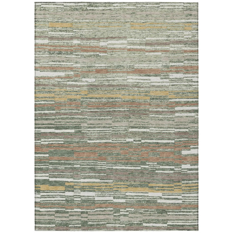 5' X 8' Green And Beige Striped Washable Indoor Outdoor Area Rug Homeroots Outdoor
