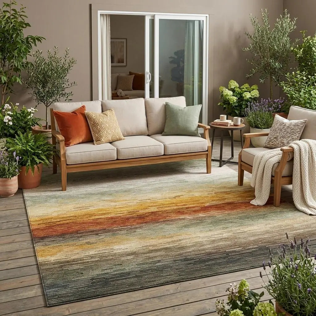 5' X 8' Green And Beige Striped Washable Indoor Outdoor Area Rug Homeroots Outdoor