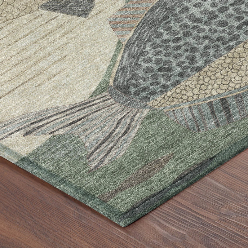5' X 8' Green And Beige Tropical Fish Washable Indoor Outdoor Area Rug Homeroots Outdoor