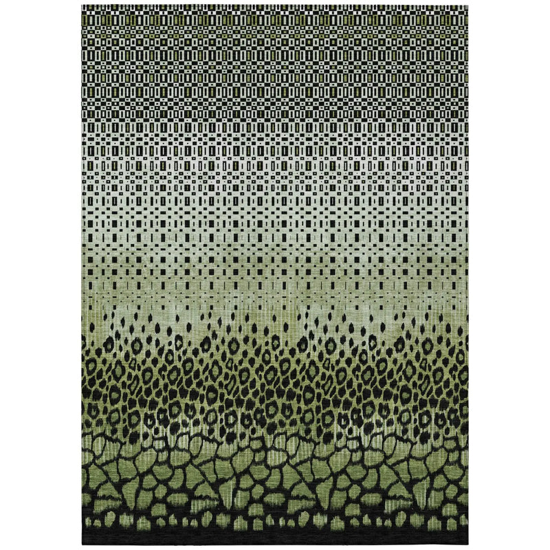 5' X 8' Green And Black Geometric Washable Indoor Outdoor Area Rug Homeroots Outdoor