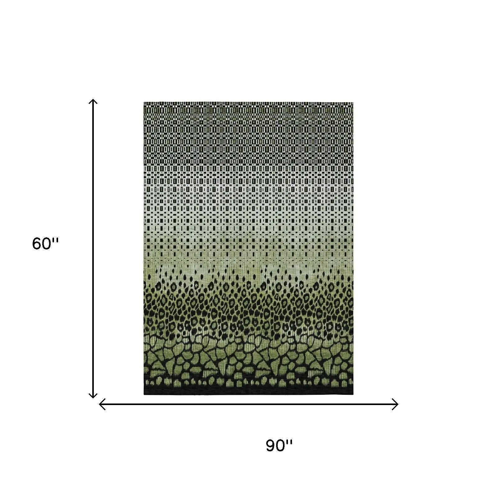 5' X 8' Green And Black Geometric Washable Indoor Outdoor Area Rug Homeroots Outdoor