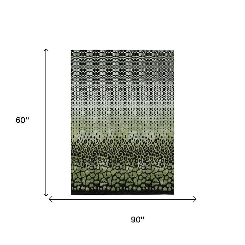 5' X 8' Green And Black Geometric Washable Indoor Outdoor Area Rug Homeroots Outdoor