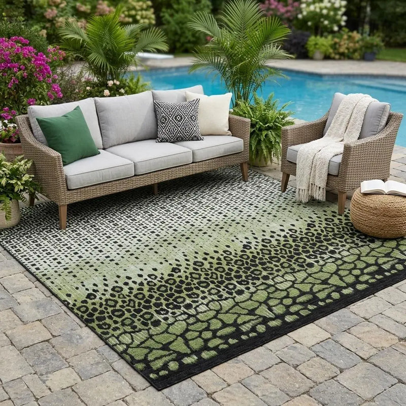 5' X 8' Green And Black Geometric Washable Indoor Outdoor Area Rug Homeroots Outdoor