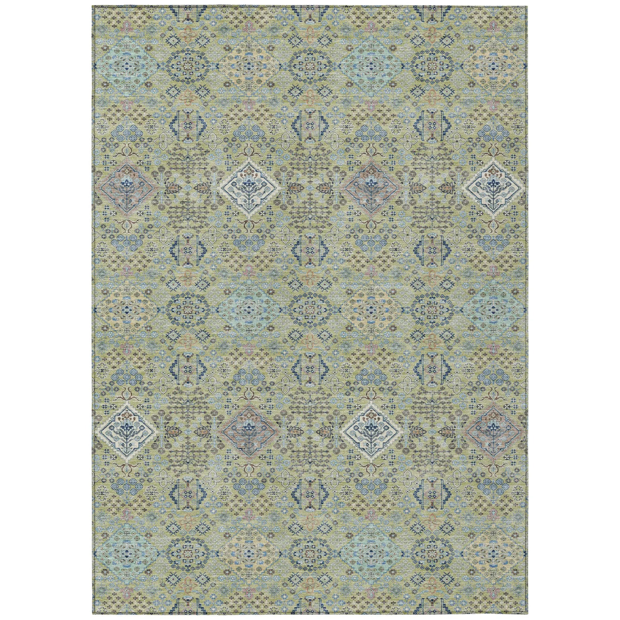 5' X 8' Green And Blue Oriental Washable Indoor Outdoor Area Rug Homeroots Outdoor