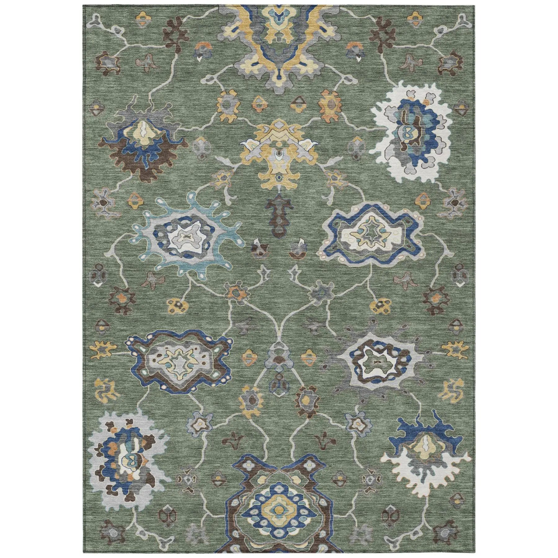 5' X 8' Green And Blue Oriental Washable Indoor Outdoor Area Rug Homeroots Outdoor