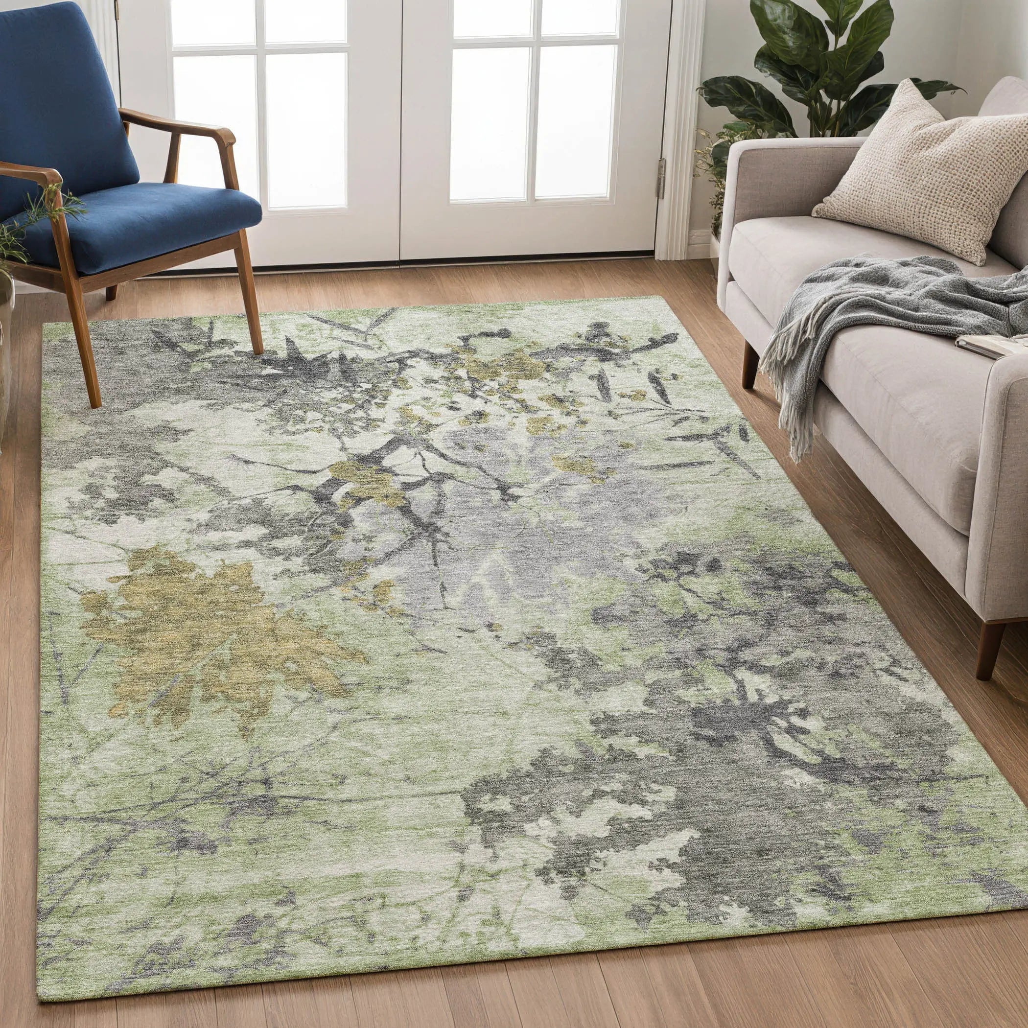 5' X 8' Green And Brown Abstract Washable Indoor Outdoor Area Rug Homeroots Outdoor