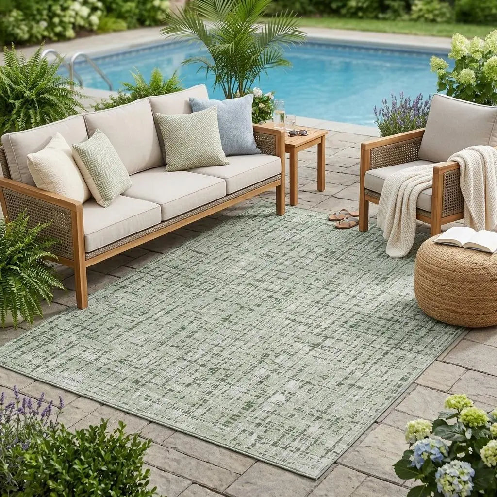 5' X 8' Green And Brown Abstract Washable Indoor Outdoor Area Rug Homeroots Outdoor