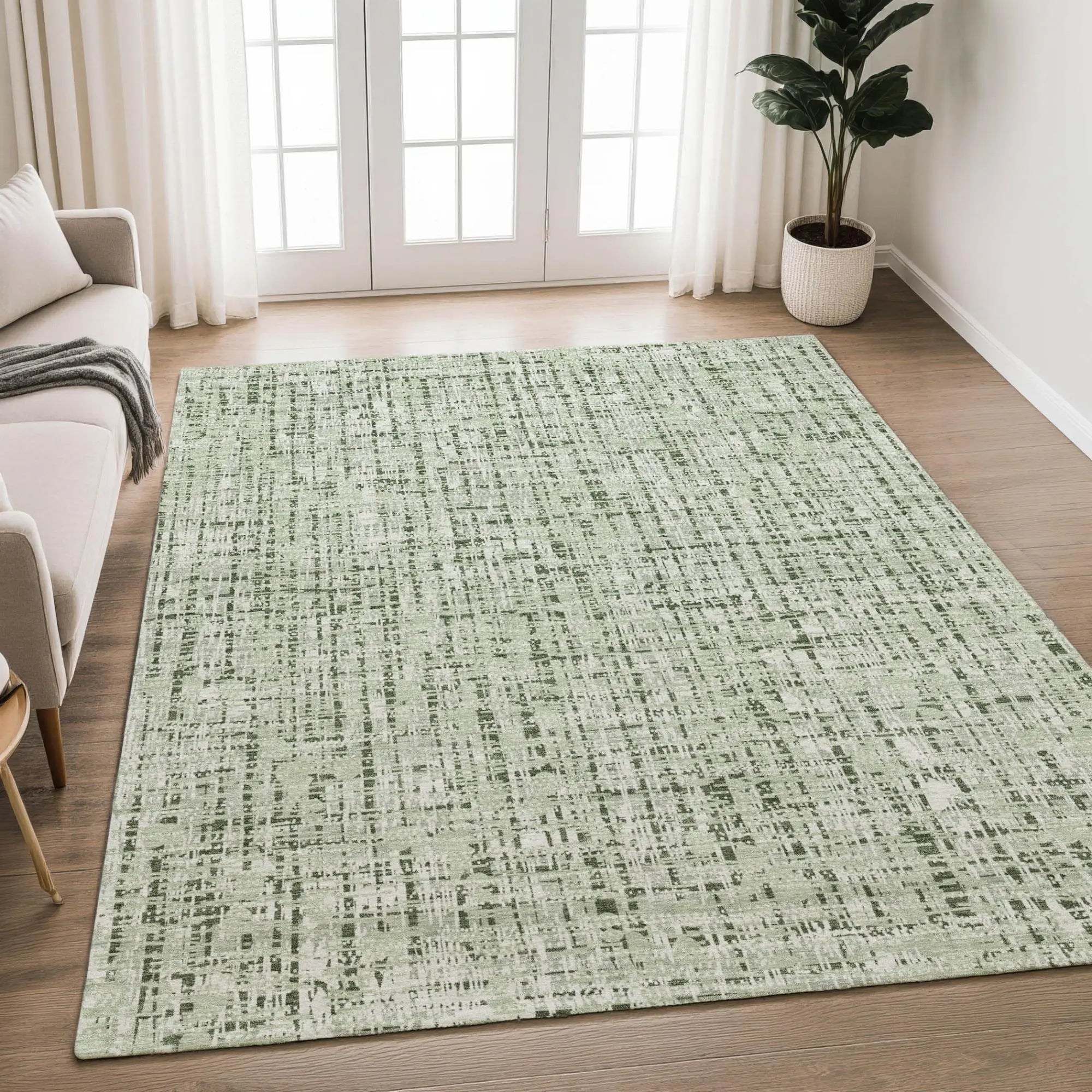 5' X 8' Green And Brown Abstract Washable Indoor Outdoor Area Rug Homeroots Outdoor