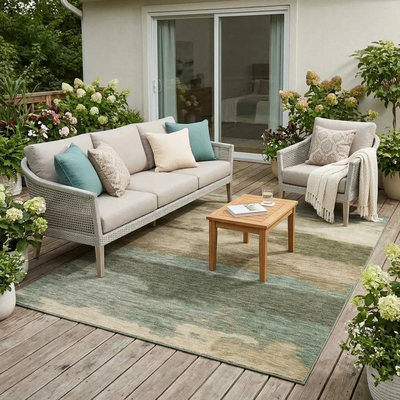5' X 8' Green And Brown Abstract Washable Indoor Outdoor Area Rug Homeroots Outdoor