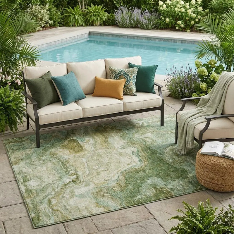 5' X 8' Green And Brown Abstract Washable Indoor Outdoor Area Rug Homeroots Outdoor