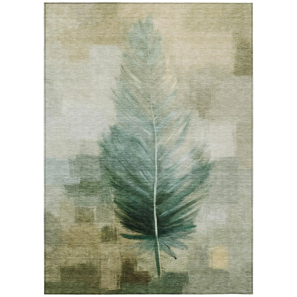 5' X 8' Green And Brown Botanical Leaves Washable Indoor Outdoor Area Rug Homeroots Outdoor