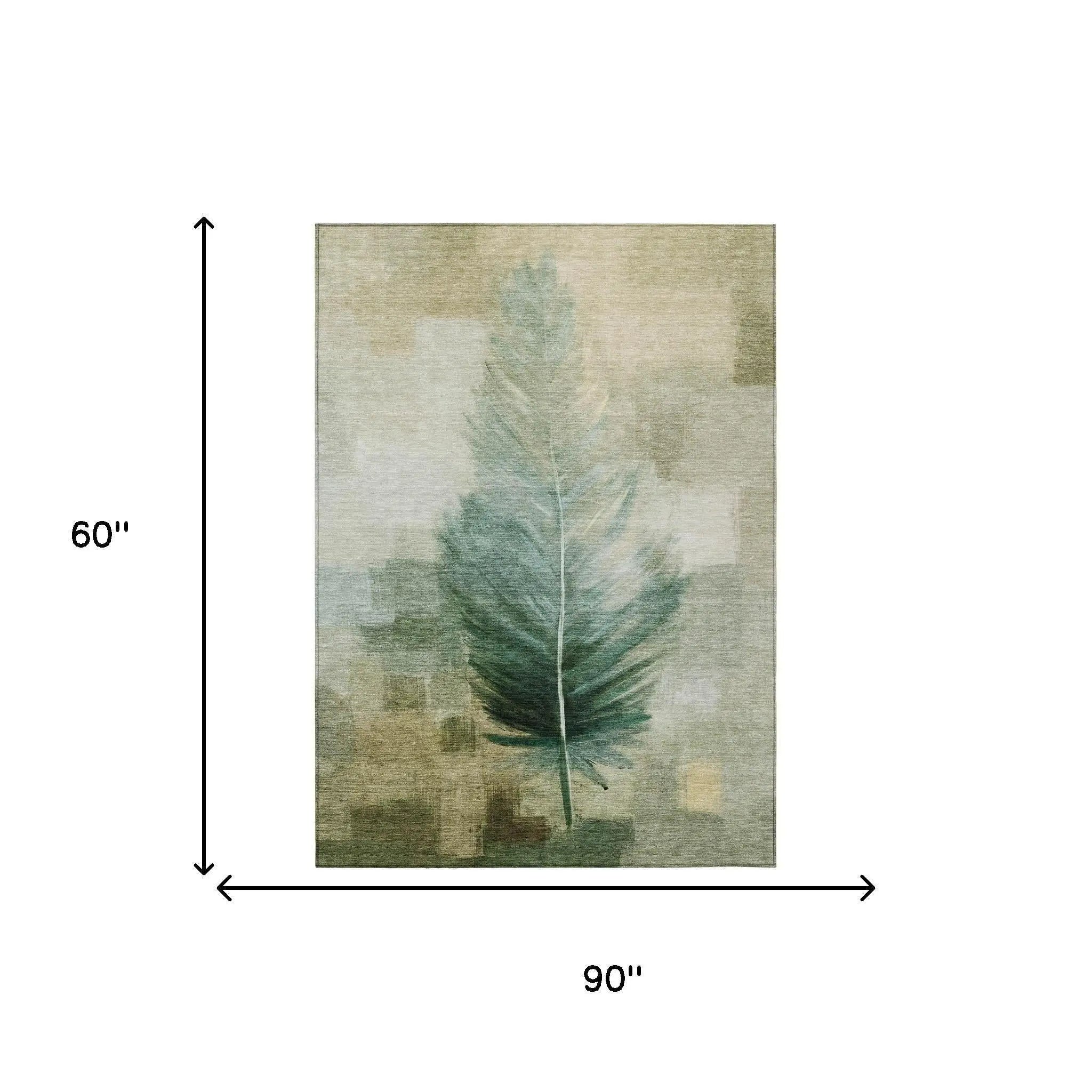 5' X 8' Green And Brown Botanical Leaves Washable Indoor Outdoor Area Rug Homeroots Outdoor