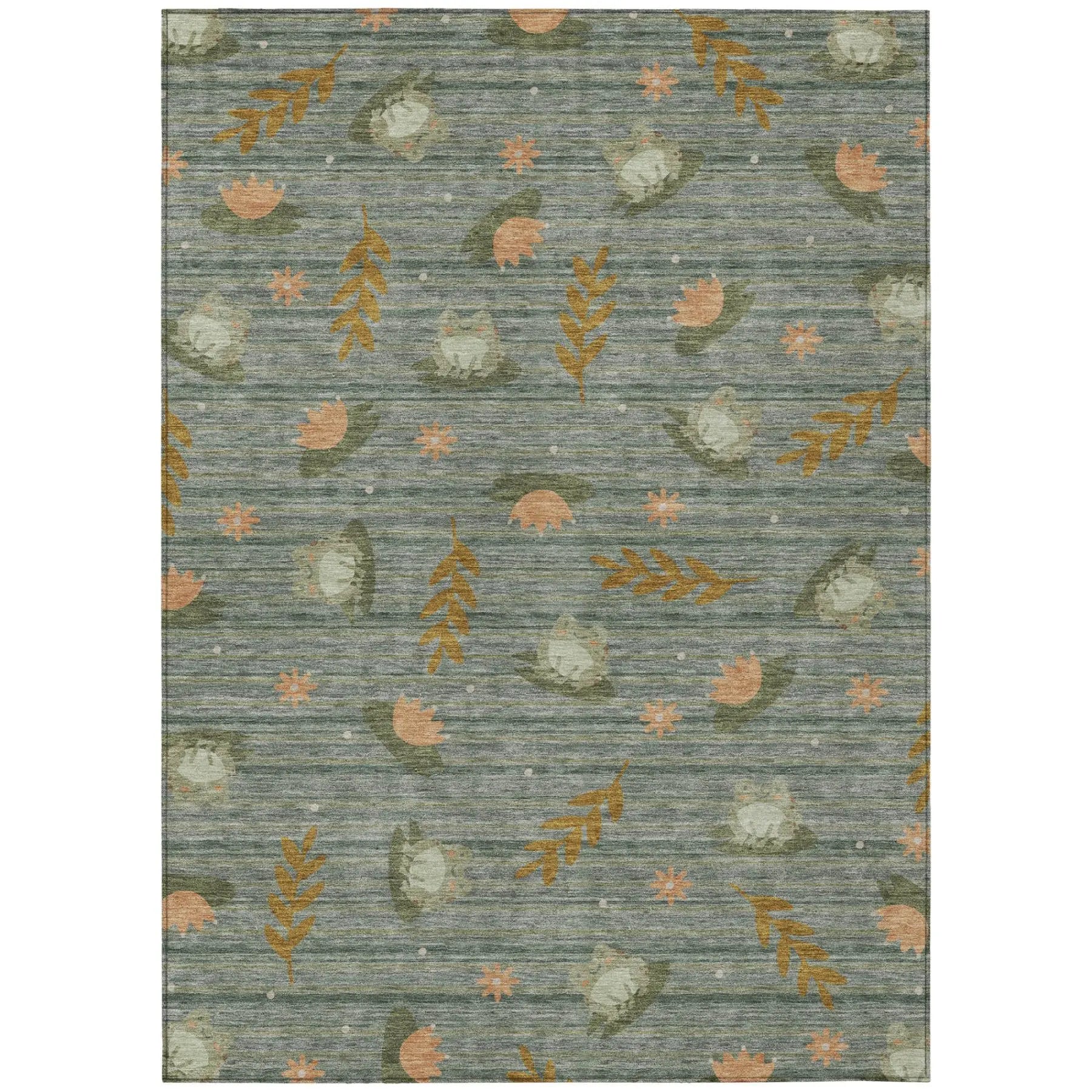 5' X 8' Green And Brown Botanical Leaves Washable Indoor Outdoor Area Rug Homeroots Outdoor