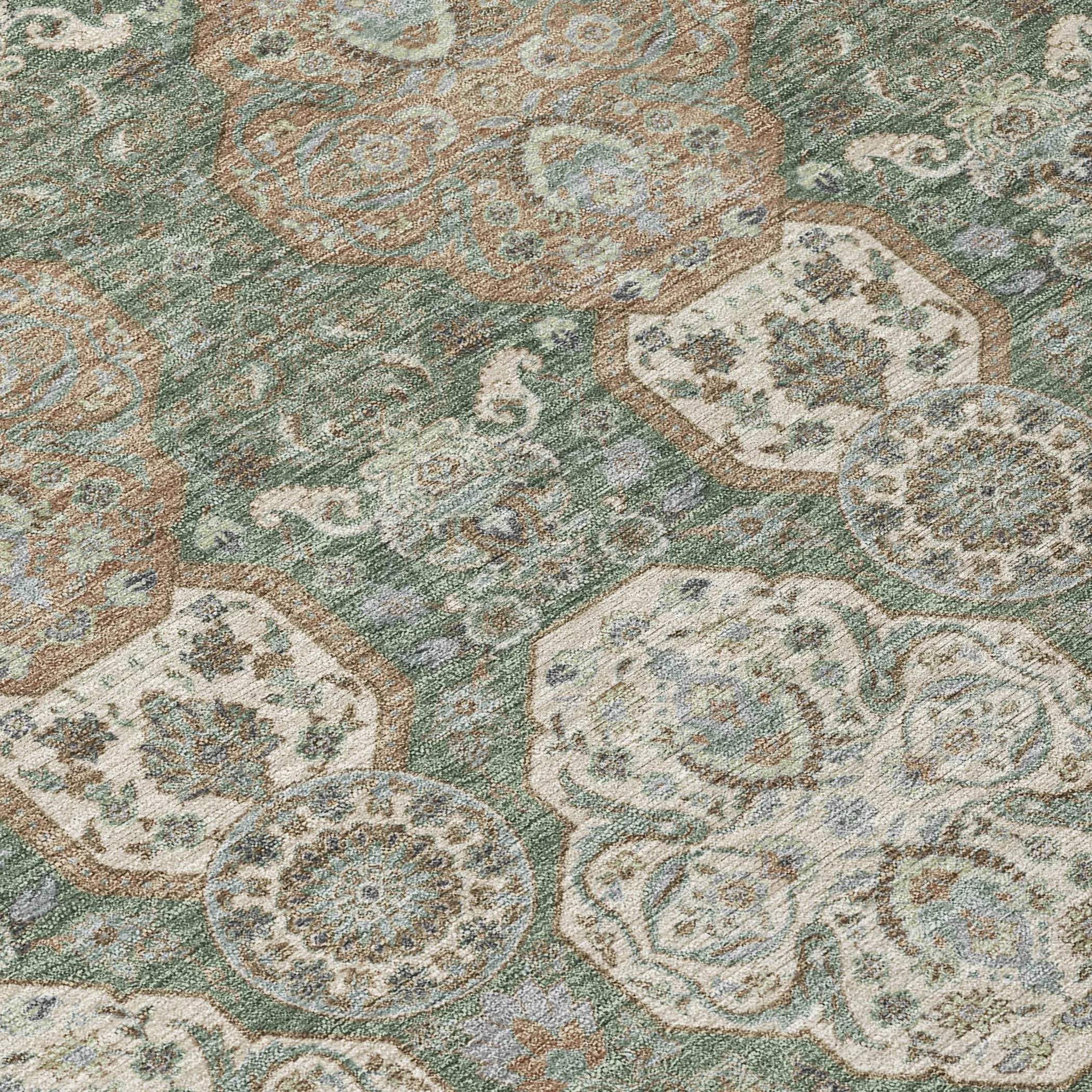 5' X 8' Green And Brown Floral Washable Indoor Outdoor Area Rug Homeroots Outdoor