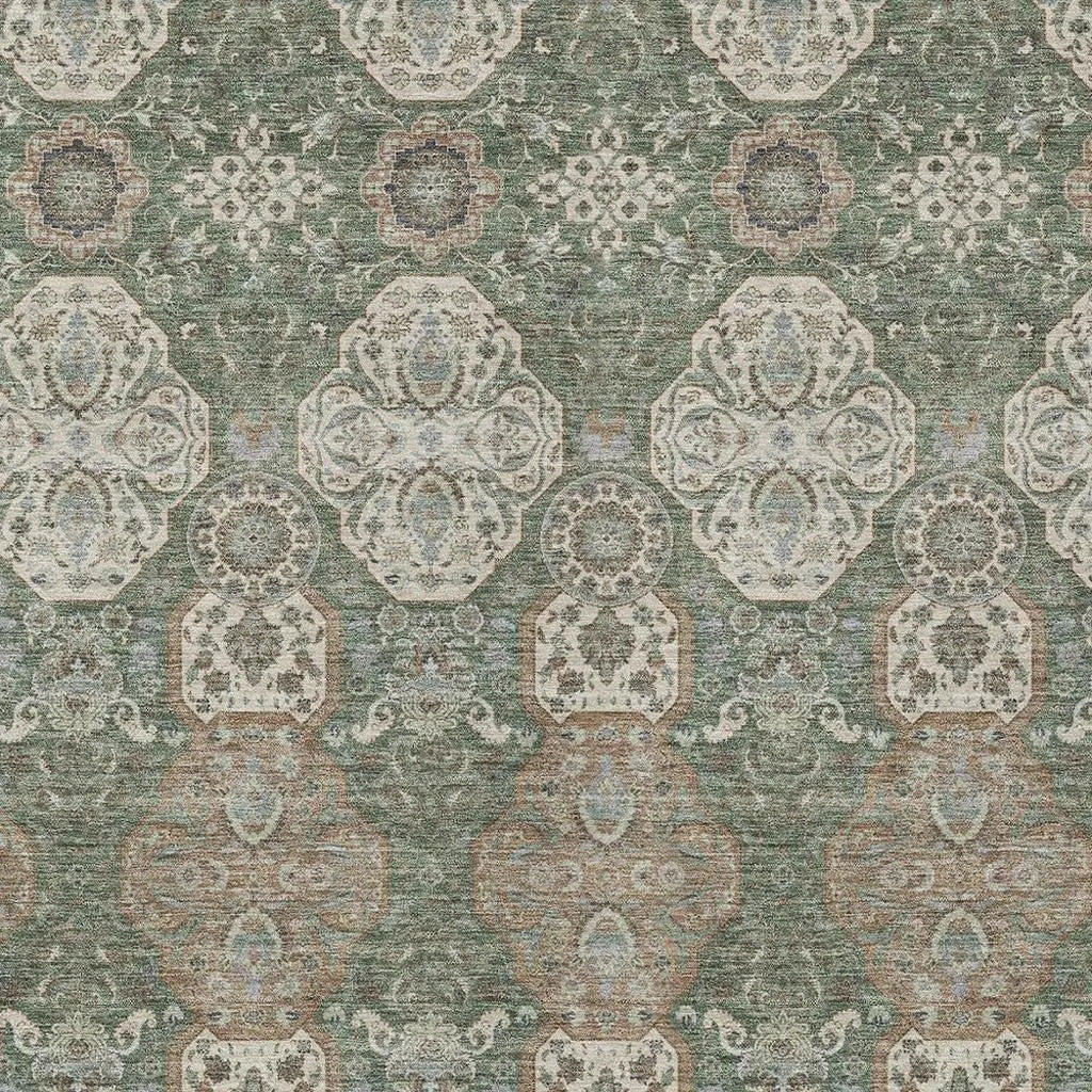 5' X 8' Green And Brown Floral Washable Indoor Outdoor Area Rug Homeroots Outdoor