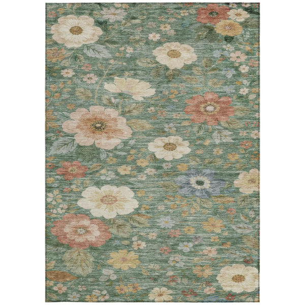 5' X 8' Green And Brown Floral Washable Indoor Outdoor Area Rug Homeroots Outdoor