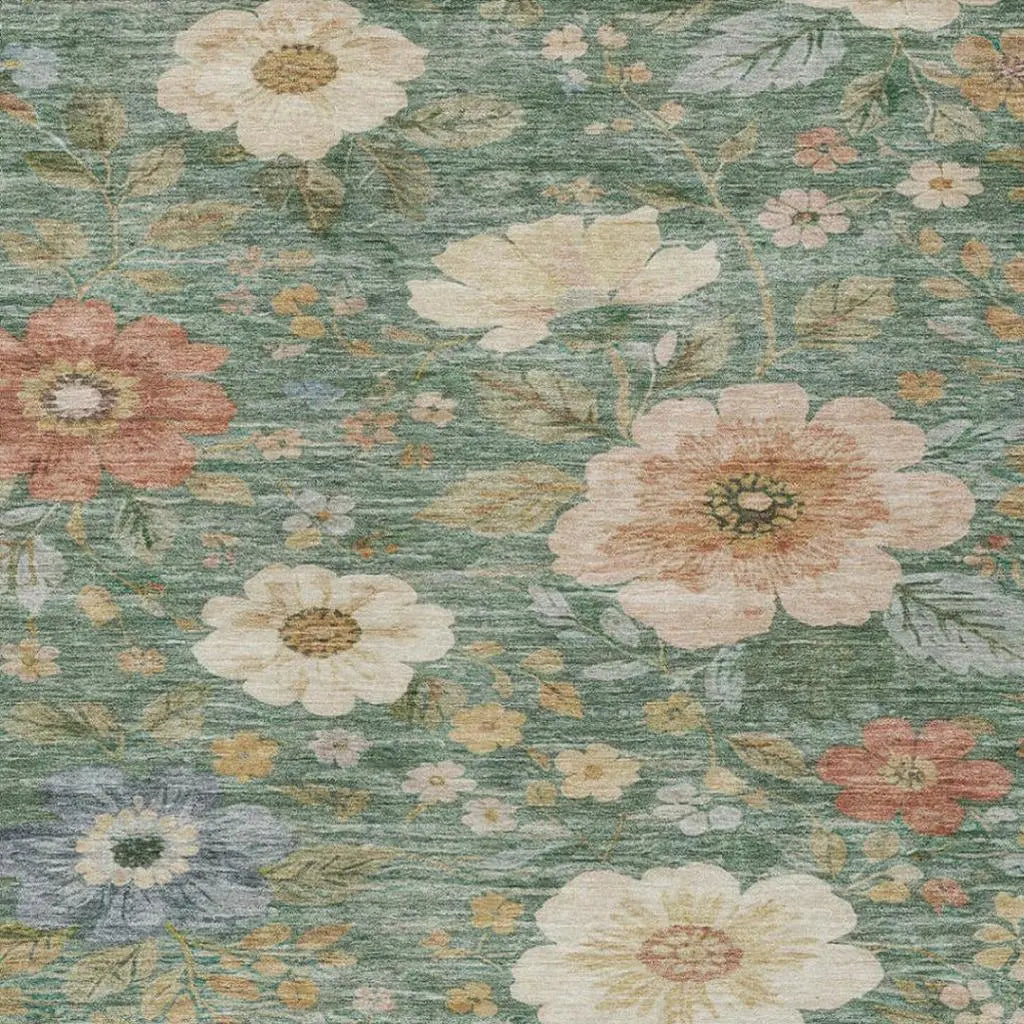 5' X 8' Green And Brown Floral Washable Indoor Outdoor Area Rug Homeroots Outdoor