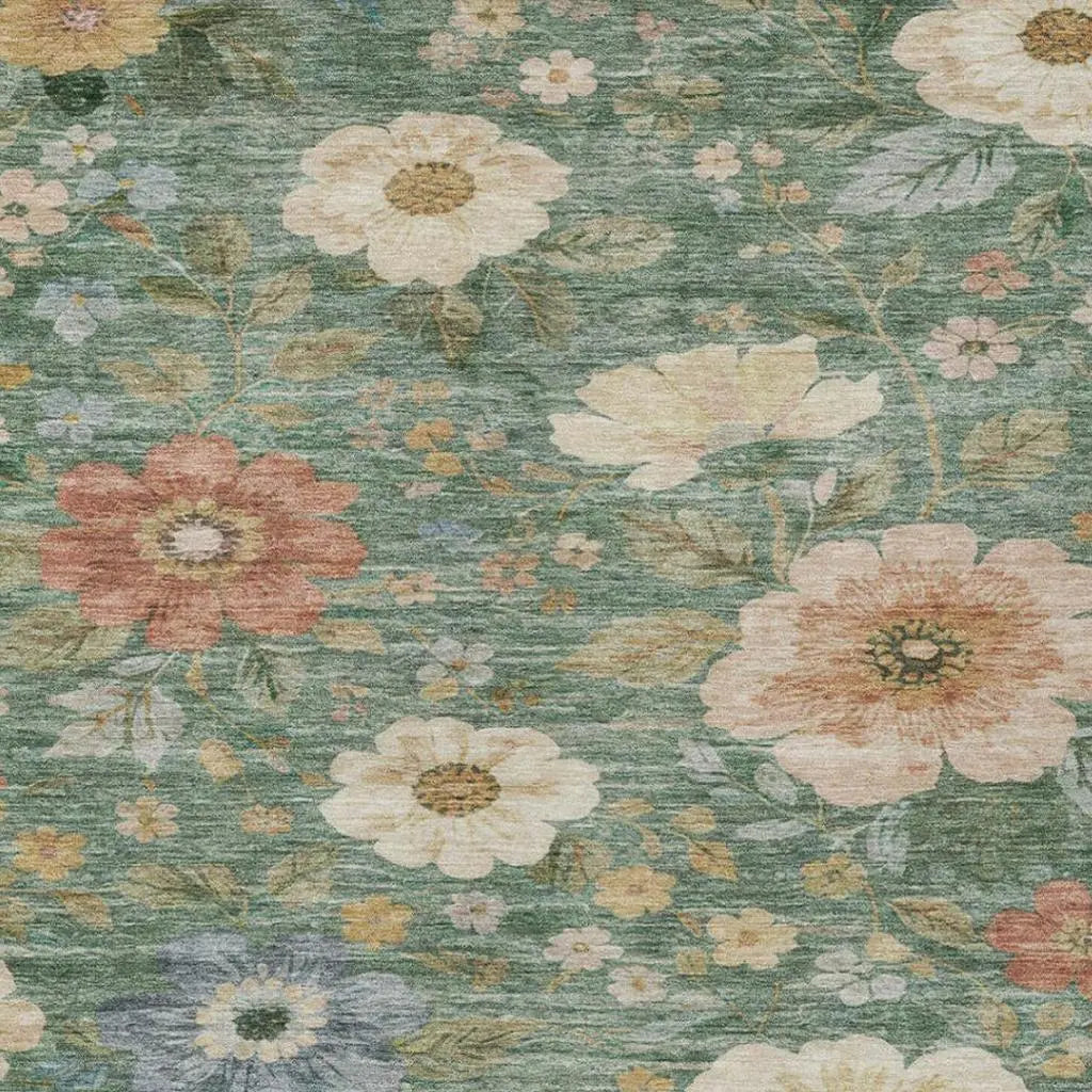 5' X 8' Green And Brown Floral Washable Indoor Outdoor Area Rug Homeroots Outdoor