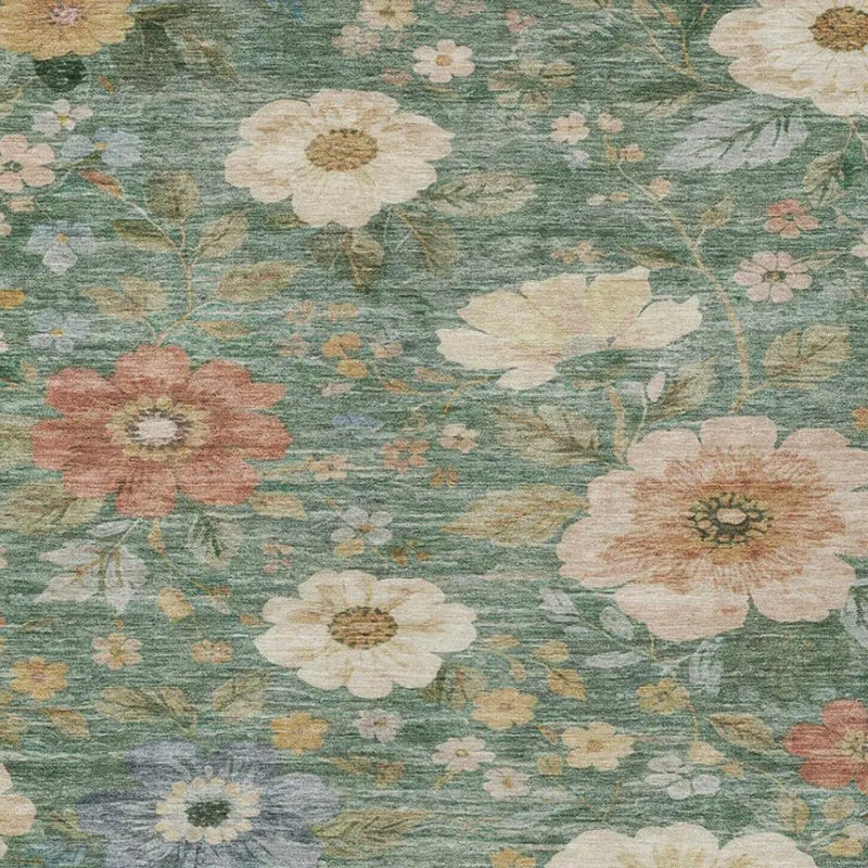 5' X 8' Green And Brown Floral Washable Indoor Outdoor Area Rug Homeroots Outdoor