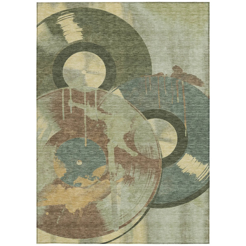 5' X 8' Green And Brown Geometric Washable Indoor Outdoor Area Rug Homeroots Outdoor