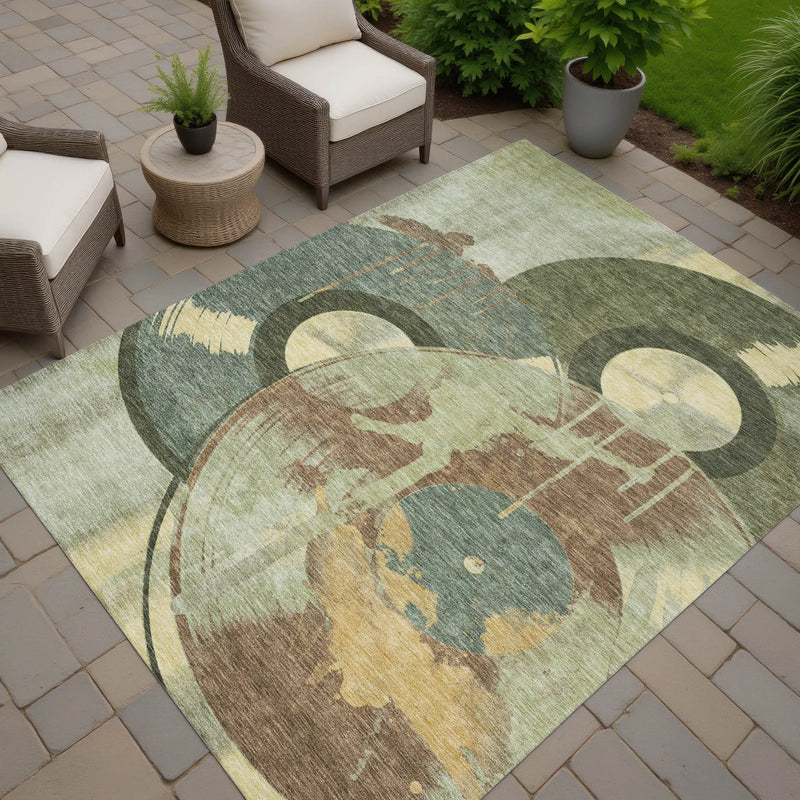 5' X 8' Green And Brown Geometric Washable Indoor Outdoor Area Rug Homeroots Outdoor