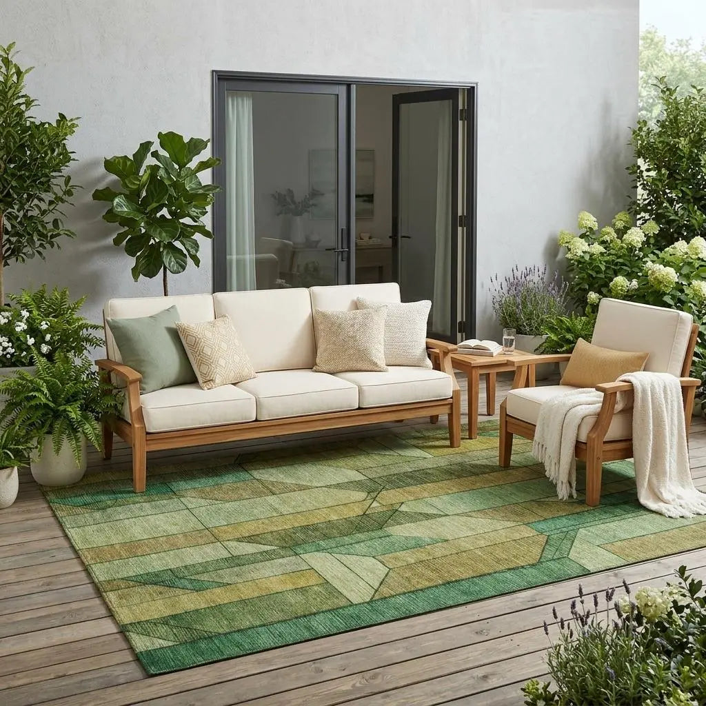 5' X 8' Green And Brown Geometric Washable Indoor Outdoor Area Rug Homeroots Outdoor
