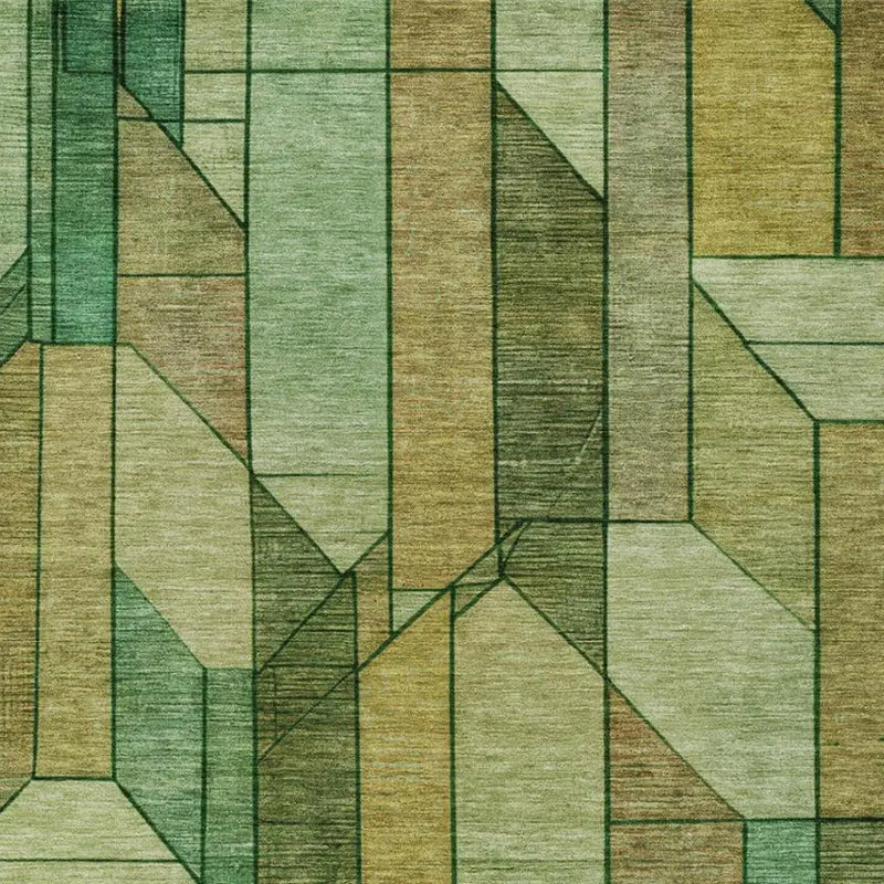 5' X 8' Green And Brown Geometric Washable Indoor Outdoor Area Rug Homeroots Outdoor
