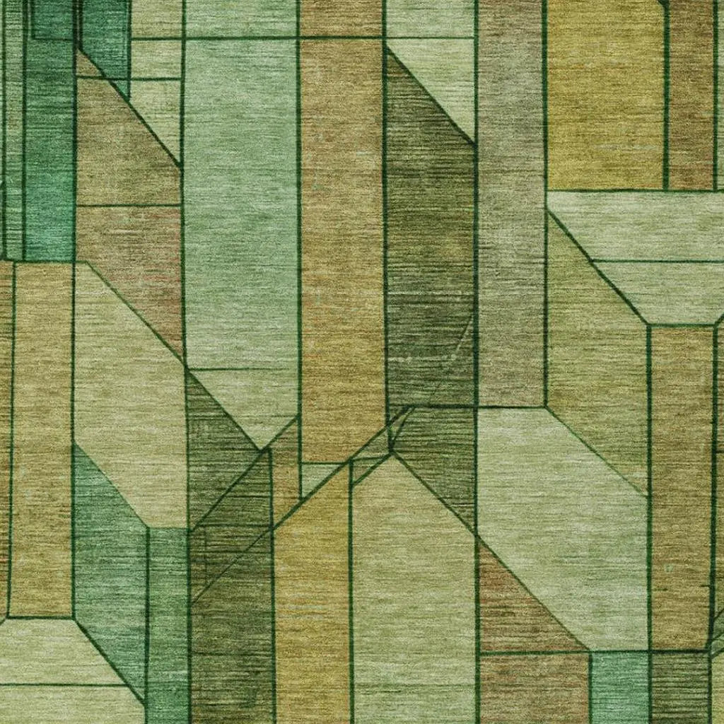 5' X 8' Green And Brown Geometric Washable Indoor Outdoor Area Rug Homeroots Outdoor