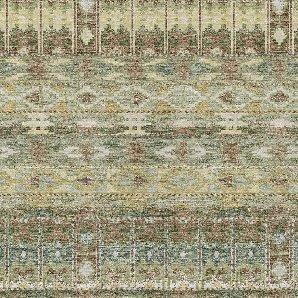 5' X 8' Green And Brown Geometric Washable Indoor Outdoor Area Rug Homeroots Outdoor