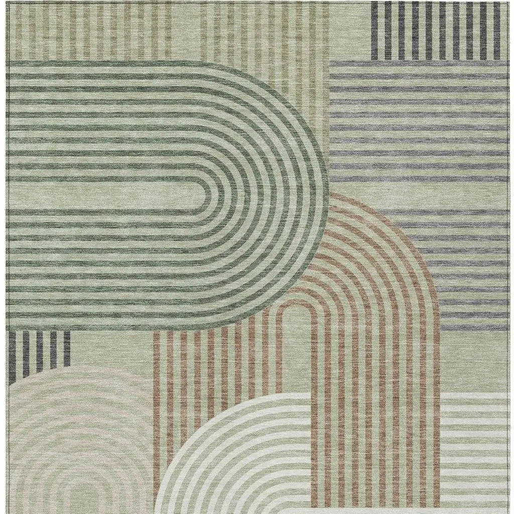 5' X 8' Green And Brown Geometric Washable Indoor Outdoor Area Rug Homeroots Outdoor