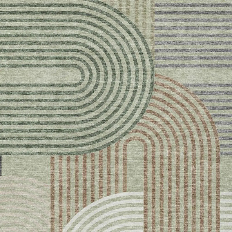 5' X 8' Green And Brown Geometric Washable Indoor Outdoor Area Rug Homeroots Outdoor