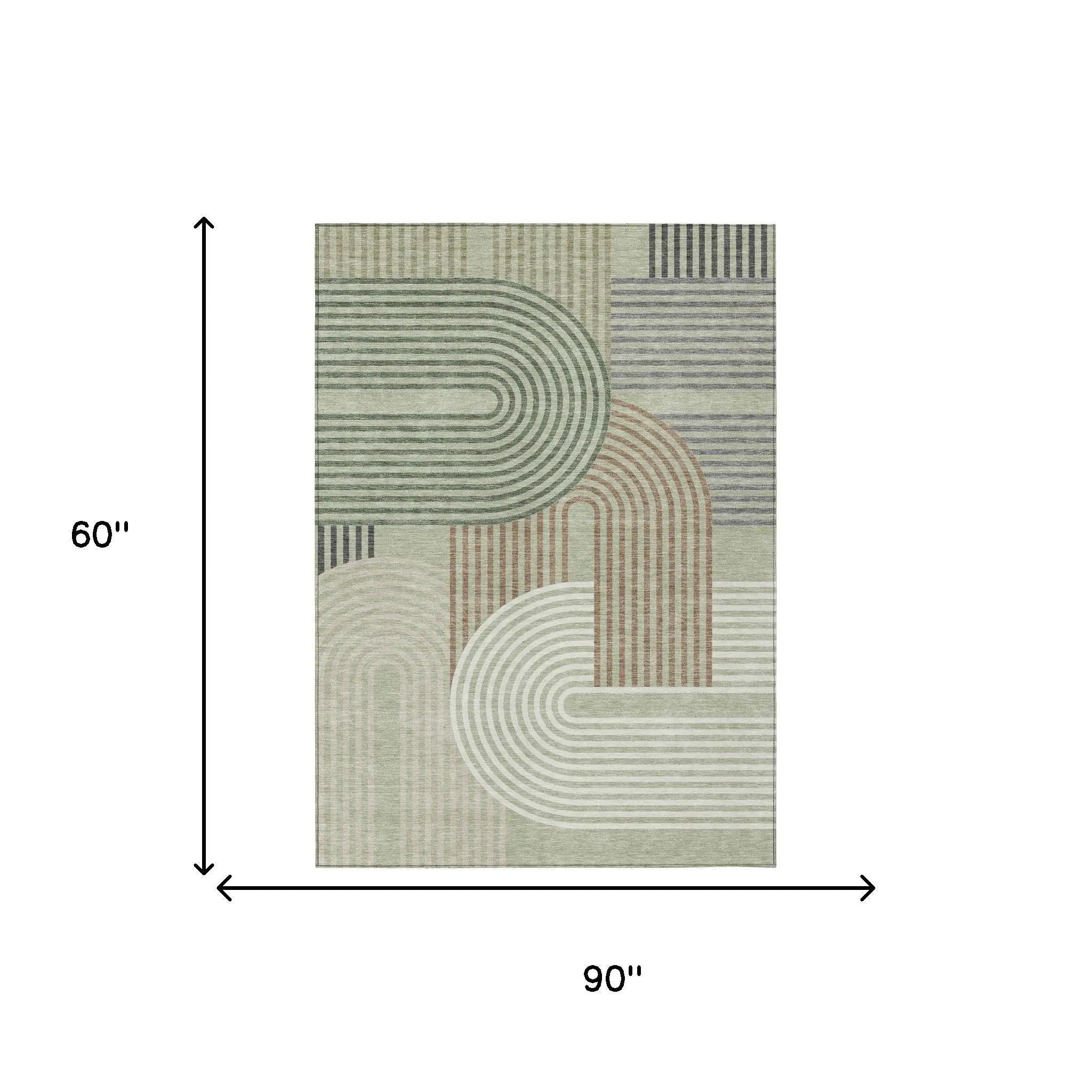 5' X 8' Green And Brown Geometric Washable Indoor Outdoor Area Rug Homeroots Outdoor