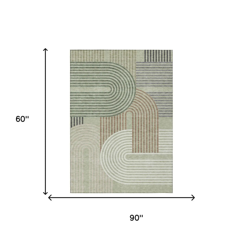 5' X 8' Green And Brown Geometric Washable Indoor Outdoor Area Rug Homeroots Outdoor