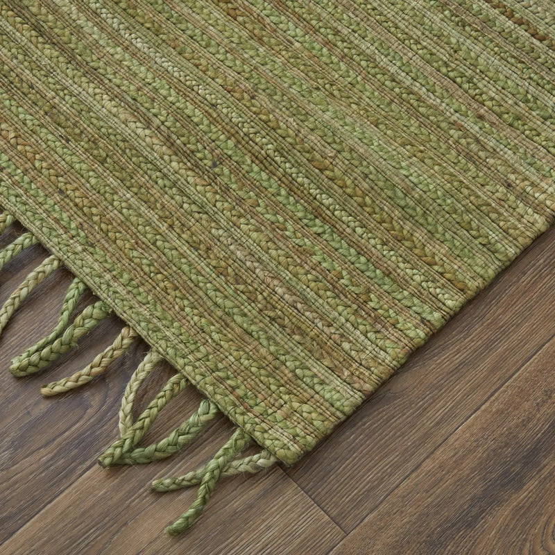 5' X 8' Green And Brown Jute Hand Woven Area Rug With Fringe Homeroots Home Decor