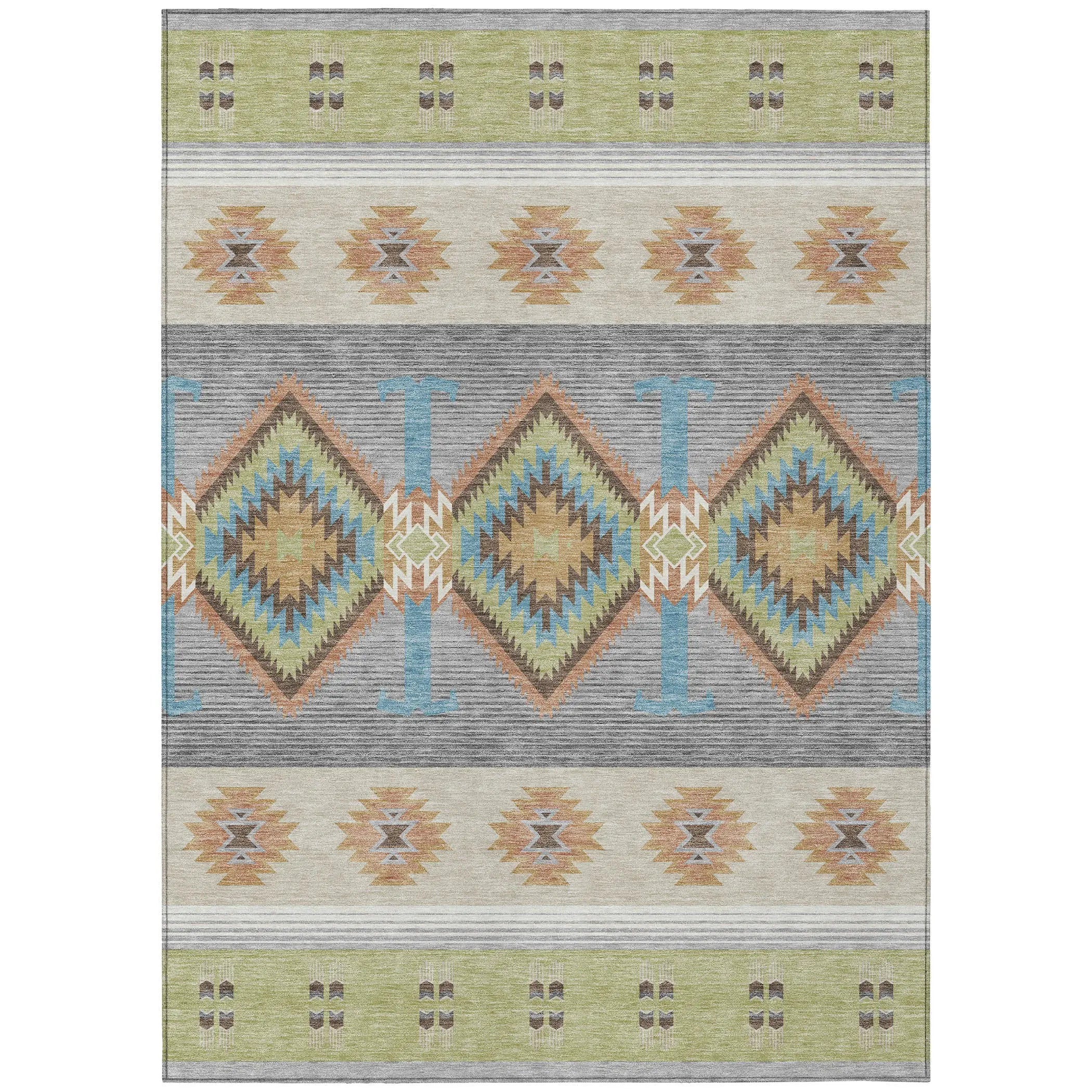 5' X 8' Green And Brown Southwestern Washable Indoor Outdoor Area Rug Homeroots Outdoor