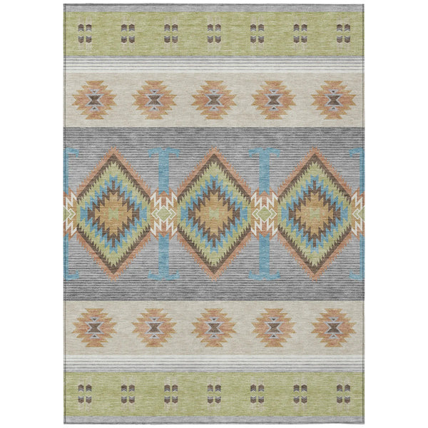 5' X 8' Green And Brown Southwestern Washable Indoor Outdoor Area Rug Homeroots Outdoor