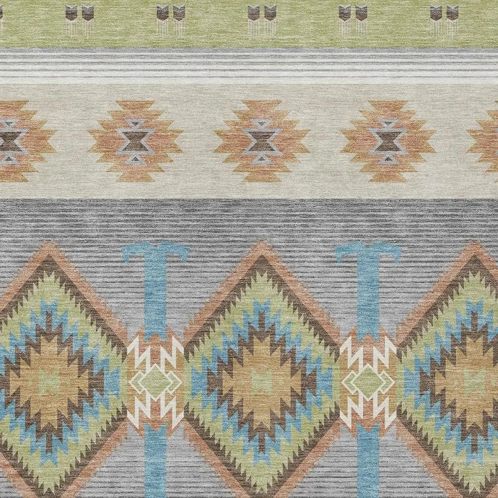 5' X 8' Green And Brown Southwestern Washable Indoor Outdoor Area Rug Homeroots Outdoor