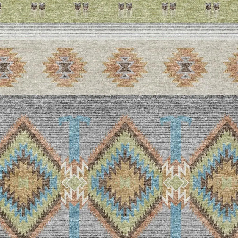 5' X 8' Green And Brown Southwestern Washable Indoor Outdoor Area Rug Homeroots Outdoor